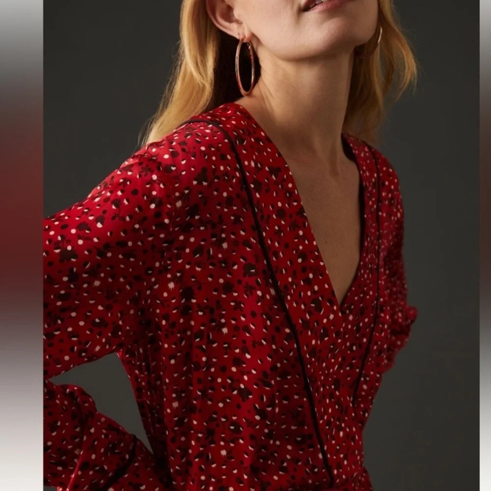 Scotch & Soda Anthropologie Rouge Red Floral Print pleated maxi Dress NWT $220